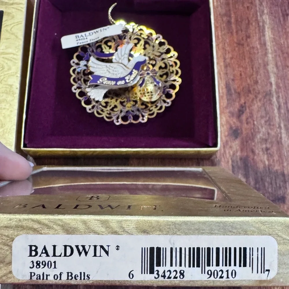 Baldwin 24kt Gold Finished Brass‎ Ornament Lot Peace Dove Bells Congratulations